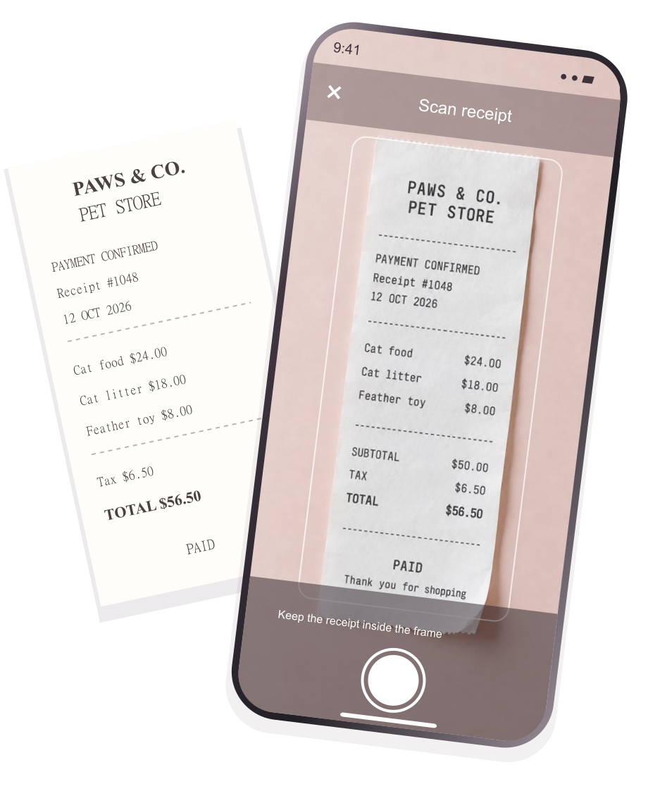 Generic payment confirmation receipt in a phone camera concept