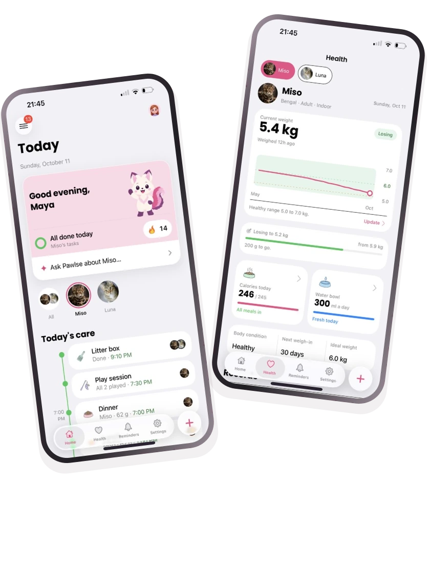 Pawlse Home and Health app screens